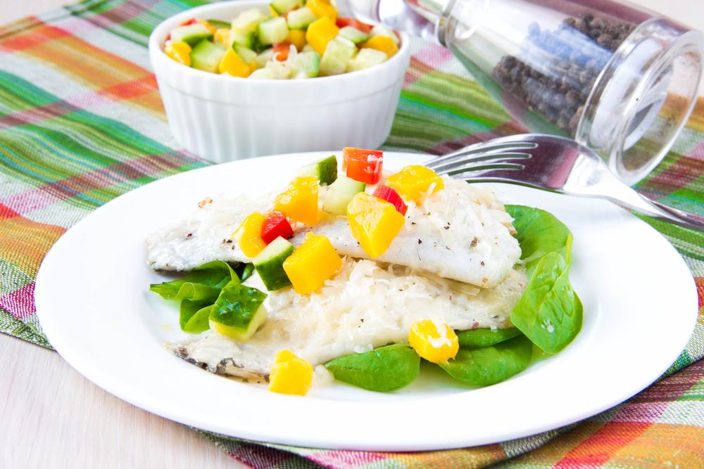 Cod With Cucumber, Avocado & Mango Salsa Salad
