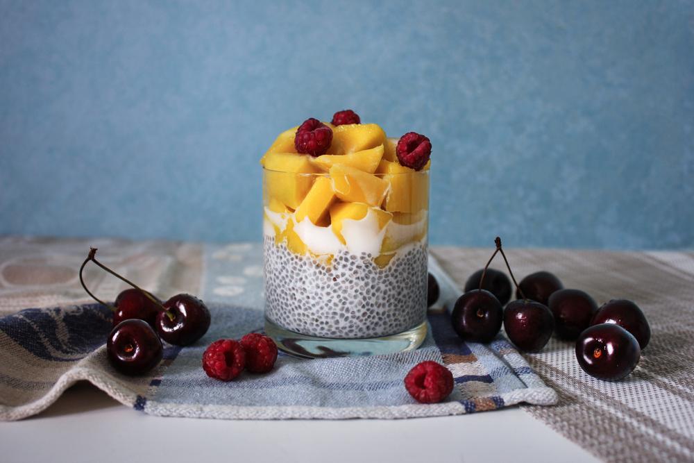 Mango, Chia & Raspberry Pudding