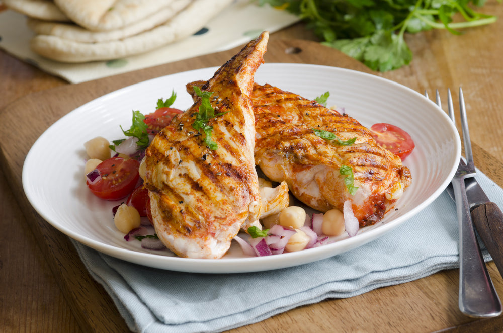 Chicken with Crushed Harissa Chickpeas